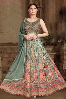 Picture of Amazing Green Designer Indo-Western Lehenga Choli for Wedding and Mehendi
