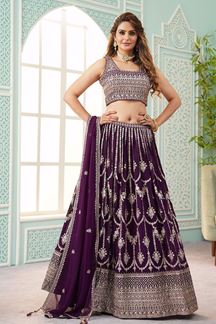 Picture of Astounding Purple Designer Indo-Western Lehenga Choli for Wedding and Sangeet