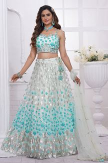 Picture of Glorious White Designer Indo-Western Lehenga Choli for Engagement and Sangeet