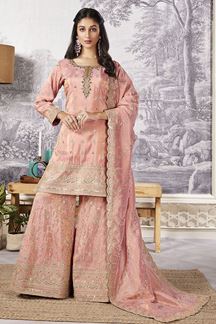 Picture of Glorious Peach Designer Palazzo Suit for Party