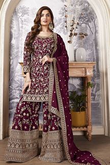 Picture of Gorgeous Maroon Designer Palazzo Suit for Party