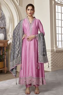 Picture of Captivating Pink Chinon Silk Designer Anarkali Suit for a Party