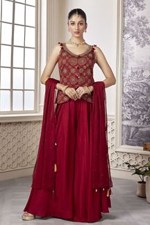 Picture of Smashing Red Designer Palazzo Suit for Party
