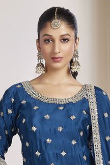 Picture of Awesome Blue Designer Palazzo Suit for Party