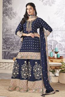 Picture of Dashing Navy Blue Designer Palazzo Suit for Party