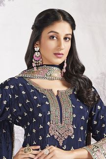 Picture of Dashing Navy Blue Designer Palazzo Suit for Party
