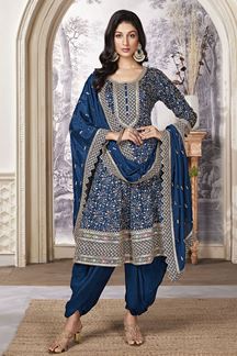 Picture of Fashionable Blue Georgette Designer Straight Cut Suit for a Party