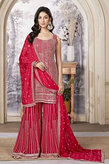 Picture of Amazing Red Designer Gharara Suit for Party