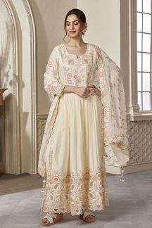 Picture of Flamboyant White Georgette Designer Straight Cut Suit for a Party
