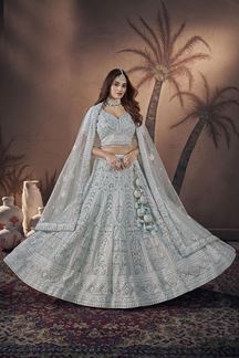 Picture of Ethnic Sky Blue Premium Net Designer Lehenga Choli for Engagement and Reception