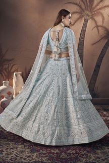 Picture of Ethnic Sky Blue Premium Net Designer Lehenga Choli for Engagement and Reception