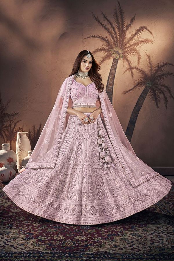 Picture of Breathtaking Baby Pink Premium Net Designer Lehenga Choli for Engagement and Reception