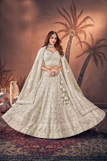 Picture of Ethnic Off-White Premium Net Designer Lehenga Choli for Wedding and Reception