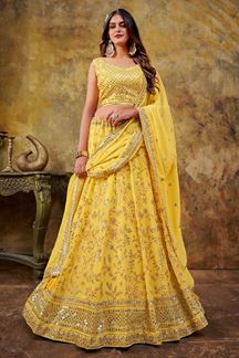 Picture of Heavenly Yellow Premium Designer Indo-Western Lehenga Choli for Haldi and Wedding