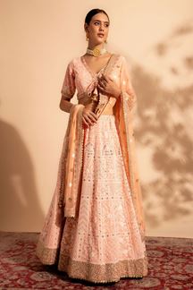 Picture of Amazing Peach Designer Indo-Western Lehenga Choli for Engagement and Sangeet