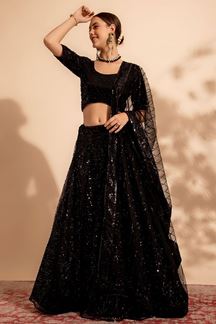 Picture of Mesmerizing Black Premium Net Designer Indo-Western Lehenga Choli for Party and Sangeet