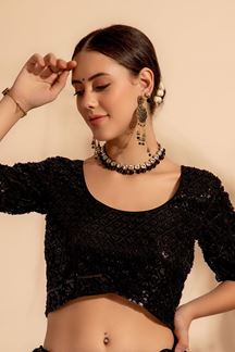 Picture of Mesmerizing Black Premium Net Designer Indo-Western Lehenga Choli for Party and Sangeet