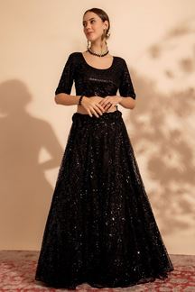 Picture of Mesmerizing Black Premium Net Designer Indo-Western Lehenga Choli for Party and Sangeet