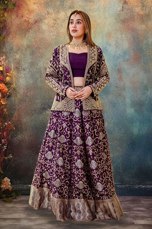 Picture of Amazing Purple Designer Indo-Western Lehenga Choli for Sangeet and Engagement