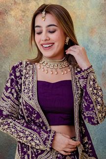 Picture of Amazing Purple Designer Indo-Western Lehenga Choli for Sangeet and Engagement