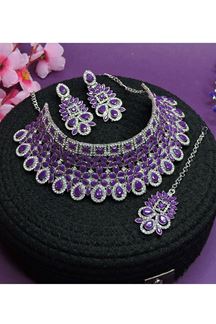 Picture of Splendid Purple Designer Necklace Set for Party, Wedding and Sangeet