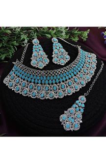 Picture of Captivating Firozi Designer Necklace Set for Party, Wedding and Sangeet