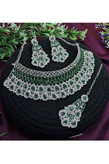 Picture of Flawless Green Designer Necklace Set for Mehendi, Wedding, and Sangeet
