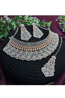 Picture of Dashing Peach Designer Necklace Set for Party, Wedding and Sangeet