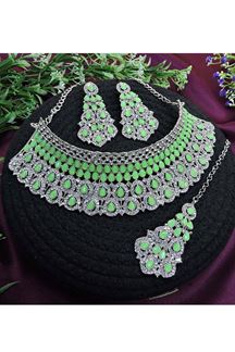 Picture of Flamboyant Pista Designer Necklace Set for Party, Wedding and Sangeet