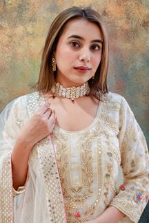 Picture of Impressive Off White Designer Gharara Suit for Wedding and Engagement