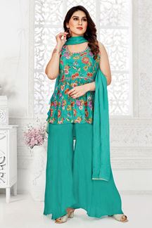 Picture of Creative Turquoise Designer Palazzo Suit for Party and Mehendi