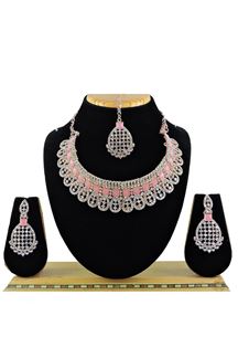 Picture of Beautiful Pink Designer Necklace Set for Party and Sangeet