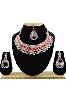 Picture of Artistic Red Designer Necklace Set for Party and Wedding 