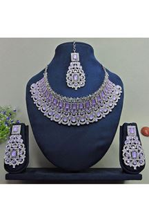 Picture of Stylish Purple Designer Necklace Set for Party and Festivals