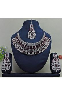 Picture of Amazing Maroon Designer Necklace Set for Weddings and Festivals