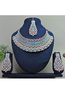 Picture of Vibrant Rose Firozi Designer Necklace Set for Party and Sangeet