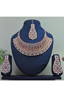 Picture of Mesmerizing Rose Grey Designer Necklace Set for Party