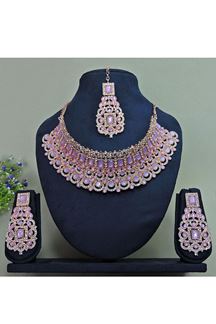 Picture of Dazzling Rose Purple Designer Necklace Set for Party and Sangeet 