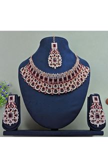 Picture of Creative Rose Maroon Designer Necklace Set for Party and Weddings