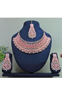 Picture of Smashing Rose Pink Designer Necklace Set for Party and Sangeet 