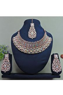 Picture of Captivating Rose Rainbow Designer Necklace Set for Party and Wedding 