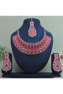 Picture of Flawless Rose Ruby Designer Necklace Set for Party and Wedding 
