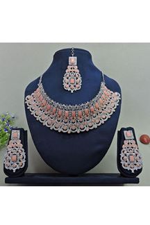 Picture of Breathtaking Peach Designer Necklace Set for Party and Engagement