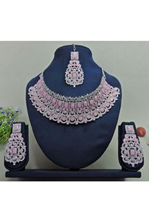 Picture of Exuberant Pink Designer Necklace Set for Party and Sangeet 