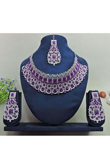 Picture of Charming Purple Designer Necklace Set for Party and Sangeet