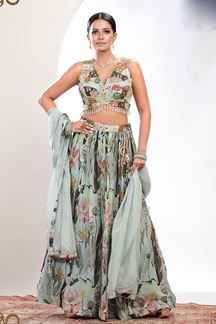 Picture of Impressive Light Grey Designer Indo-Western Lehenga Choli for Party and Engagement