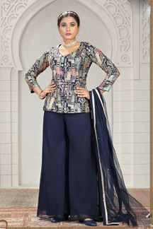 Picture of Classy Navy Blue Designer Palazzo Suit for Party and Festive wear