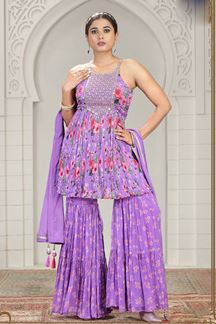 Picture of Stylish Lavender Designer Gharara Suit for Party and Haldi