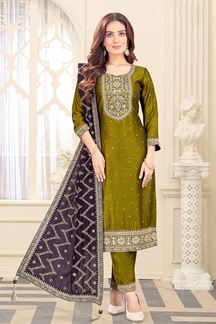 Picture of Splendid Mehendi Art Silk Designer Straight Cut Suit for a Party and Mehendi