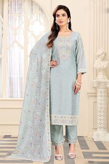 Picture of Smashing Light Blue Art Silk Designer Straight Cut Suit for a Party
